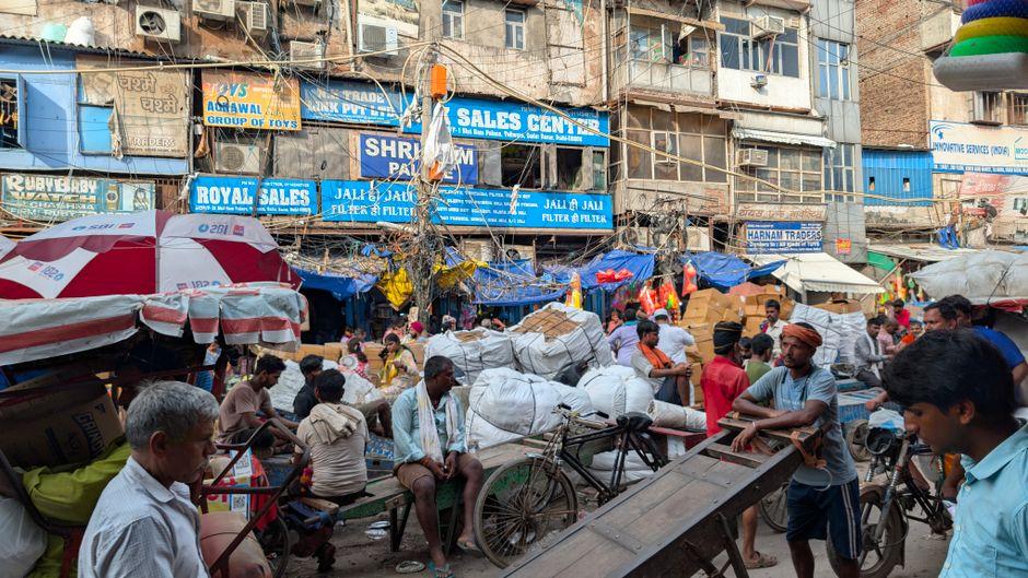 Busy Street Market Scene in Old Delhi